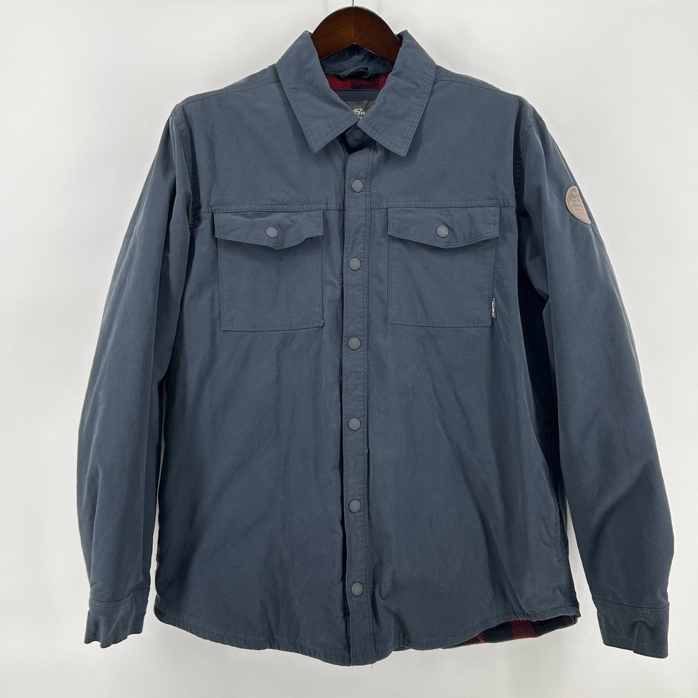 Eddie Bauer Voyager Shirt Jacket Mens L Slate Gray Fleece Lined Snap Shacket
